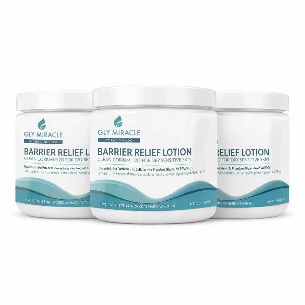 Gly Miracle Barrier Relief Clean Corium H2O Deep Moisture Lotion 16 oz Jar Long-Lasting Hydration for Dry, Cracked Skin Non-Greasy, Fragrance-Free with Pure Glycerin Safe for Sensitive Skin No Parabens/Sulfates