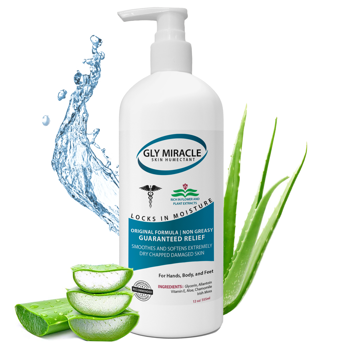 GLY MIRACLE Body Lotion for Extremely Dry Skin – 12 oz Pump Bottle | Fast-Absorbing, Non-Greasy Moisture for Hands, Body & Feet | Glycerin-Rich, Fragrance-Free Formula