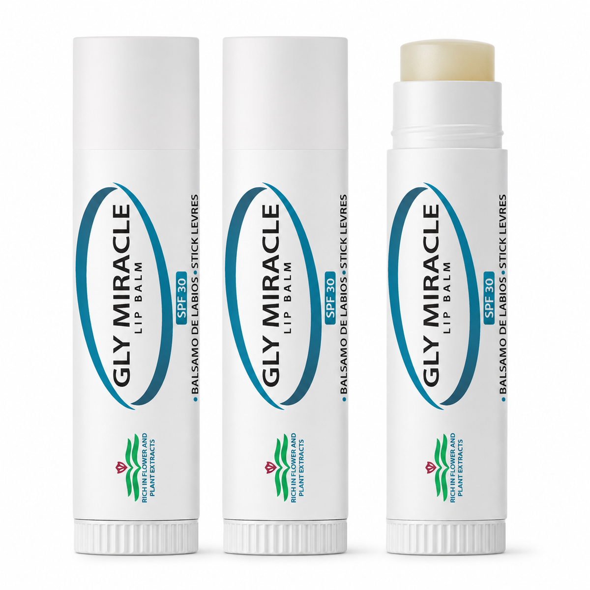 GLY MIRACLE SPF 30 Moisturizing Lip Balm, 3 Pack, Unscented & Unflavored