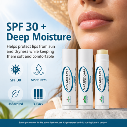 GLY MIRACLE SPF 30 Moisturizing Lip Balm, 3 Pack, Unscented & Unflavored