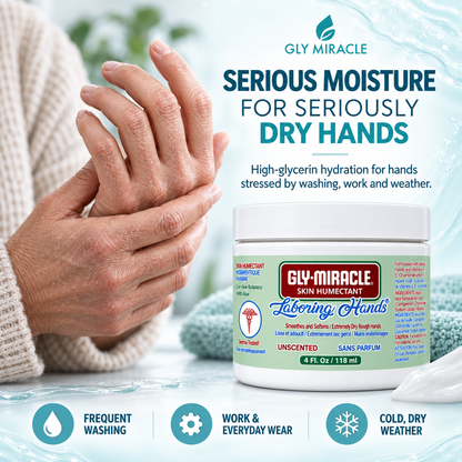 GLY MIRACLE Laboring Hands Skin Humectant 4 oz Gel Hand Cream Protective Layer Locks Intense Moisture to Repair Extremely Dry Cracked Callous Hands & Cuticles; Smooths & Softens; UNSCENTED