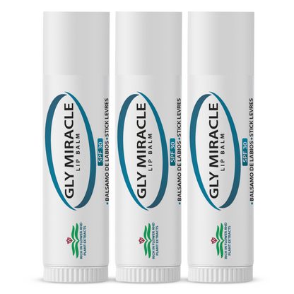 GLY MIRACLE Moisturizing Unflavored Lip Balm Bundle of Three (3) SPF 30 Natural Elixir of Aloe Vera, Bees Wax, Coconut Oil, Lanolin, Shea Butter to help repair, protect, nourish and soften lips
