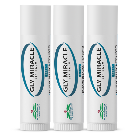 GLY MIRACLE Moisturizing Unflavored Lip Balm Bundle of Three (3) SPF 30 Natural Elixir of Aloe Vera, Bees Wax, Coconut Oil, Lanolin, Shea Butter to help repair, protect, nourish and soften lips