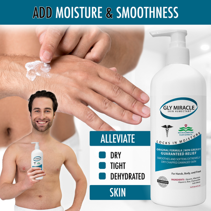 GLY MIRACLE Body Lotion for Extremely Dry Skin – 16 oz Pump Bottle | Fast-Absorbing, Non-Greasy Moisture for Hands, Body & Feet | Glycerin-Rich, Light, Fresh Scent