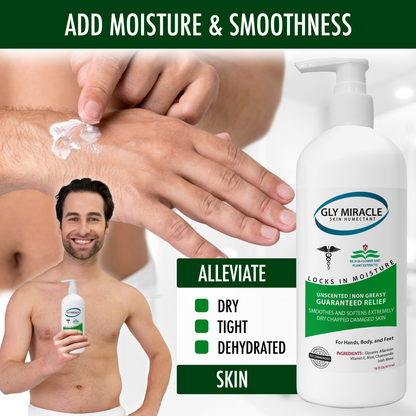 GLY MIRACLE Body Lotion for Extremely Dry Skin – 16 oz Pump Bottle | Fast-Absorbing, Non-Greasy Moisture for Hands, Body & Feet | Glycerin-Rich, Unscented Formula