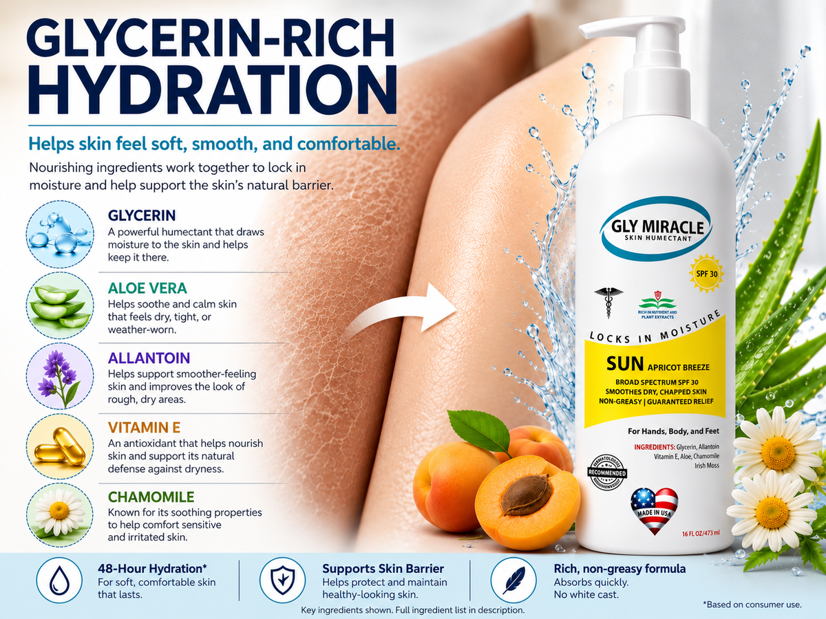 GLY MIRACLE SUN SPF 30 Sunscreen Body Lotion, 16 oz, Apricot Breeze