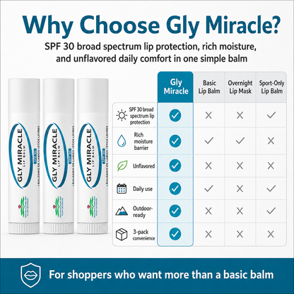 GLY MIRACLE SPF 30 Moisturizing Lip Balm, 3 Pack, Unscented & Unflavored