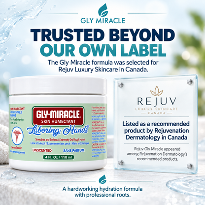 GLY MIRACLE Laboring Hands Skin Humectant 4 oz Gel Hand Cream Protective Layer Locks Intense Moisture to Repair Extremely Dry Cracked Callous Hands & Cuticles; Smooths & Softens; UNSCENTED