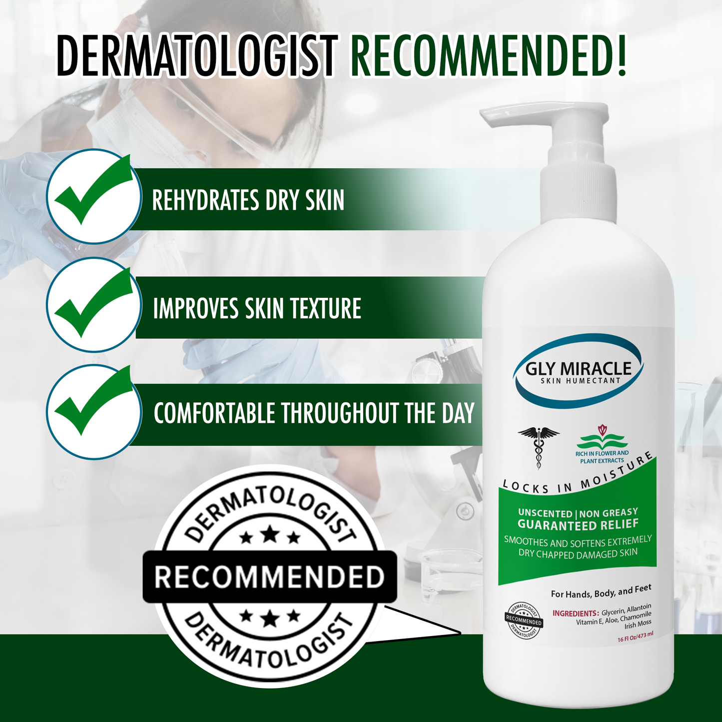 GLY MIRACLE Body Lotion for Extremely Dry Skin – 16 oz Pump Bottle | Fast-Absorbing, Non-Greasy Moisture for Hands, Body & Feet | Glycerin-Rich, Unscented Formula