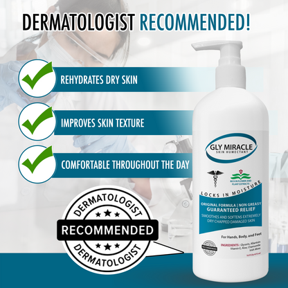 GLY MIRACLE Body Lotion for Extremely Dry Skin – 16 oz Pump Bottle | Fast-Absorbing, Non-Greasy Moisture for Hands, Body & Feet | Glycerin-Rich, Light, Fresh Scent