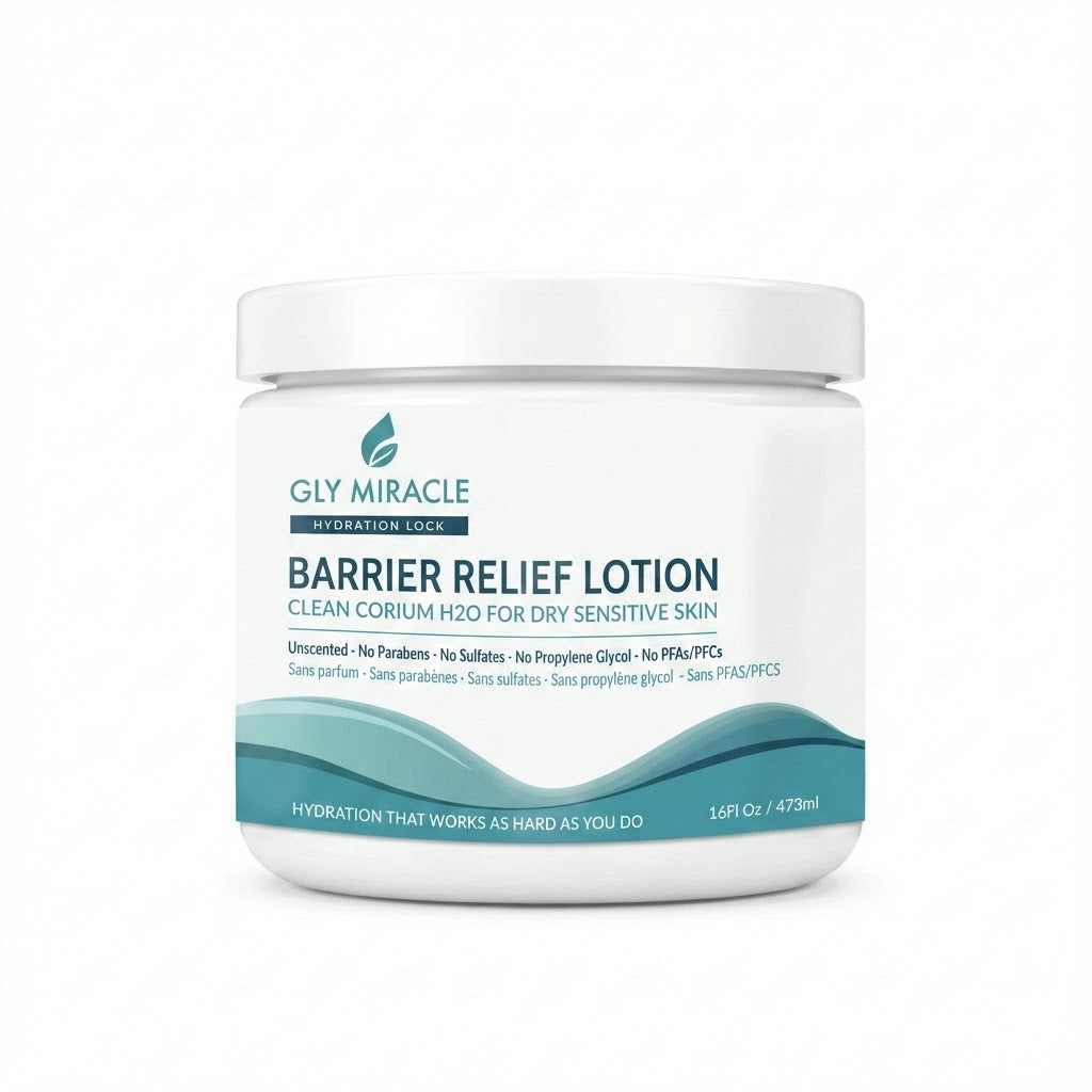 Gly Miracle Barrier Relief Clean Corium H2O Deep Moisture Lotion 16 oz Jar Long-Lasting Hydration for Dry, Cracked Skin Non-Greasy, Fragrance-Free with Pure Glycerin Safe for Sensitive Skin No Parabens/Sulfates