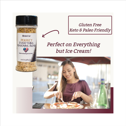 Perfect Everything Seasoning Blend Keto and Paleo approved Gluten Free All Purpose No Carb Gourmet Mixture of Garlic, Pepper, Celery, Turmeric, Onion, for Eggs, Meats, Vegies, Everything but Ice Cream Spice Shaker Bottle 4 Ounce