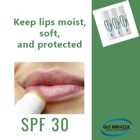 GLY MIRACLE Moisturizing Unflavored Lip Balm Bundle of Three (3) SPF 30 Natural Elixir of Aloe Vera, Bees Wax, Coconut Oil, Lanolin, Shea Butter to help repair, protect, nourish and soften lips