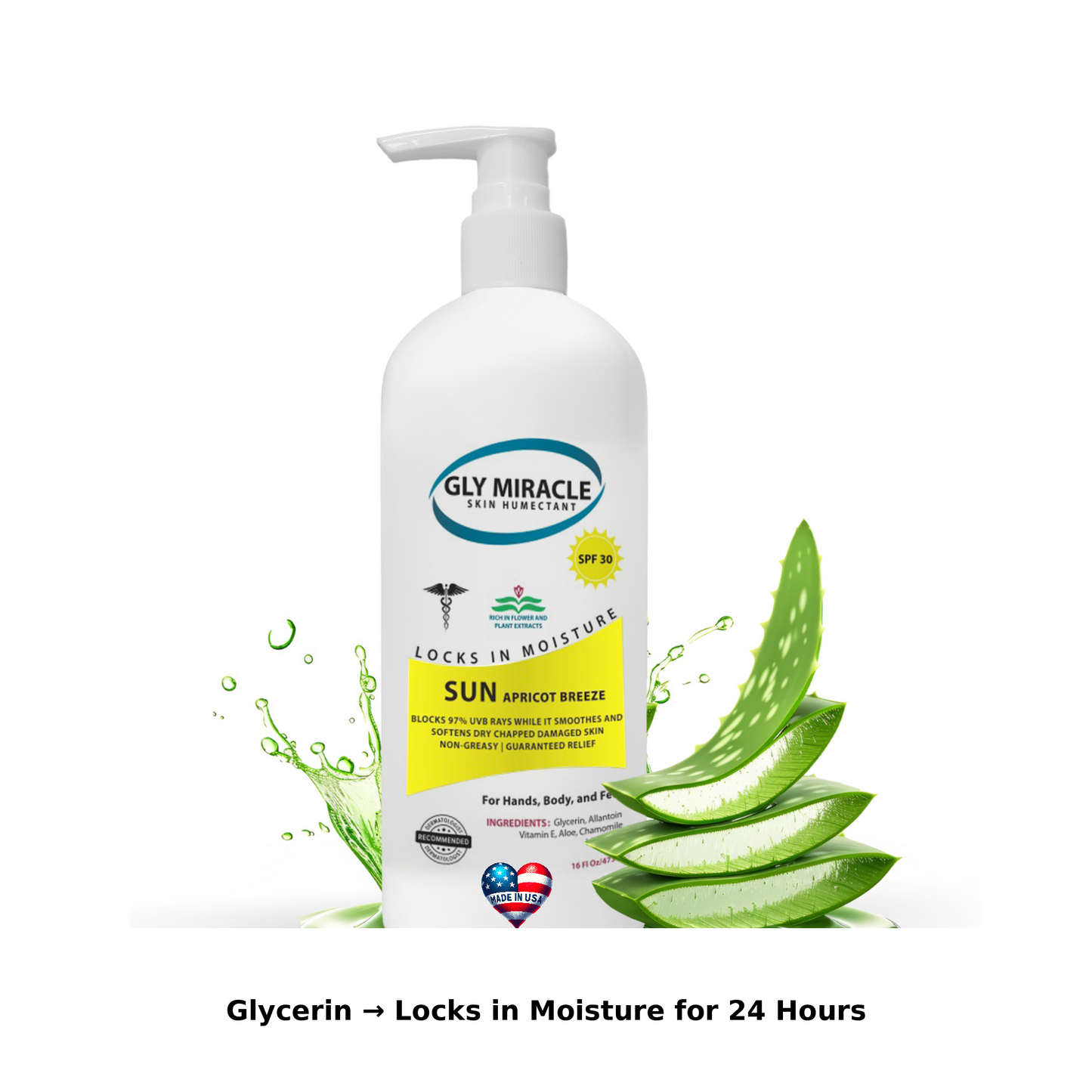 GLY MIRACLE SUN SPF30 Sunscreen Moisturizer: Hydrate and Protect Dry, Cracked Skin with Broad Spectrum UV Block - 16 oz Apricot Breeze