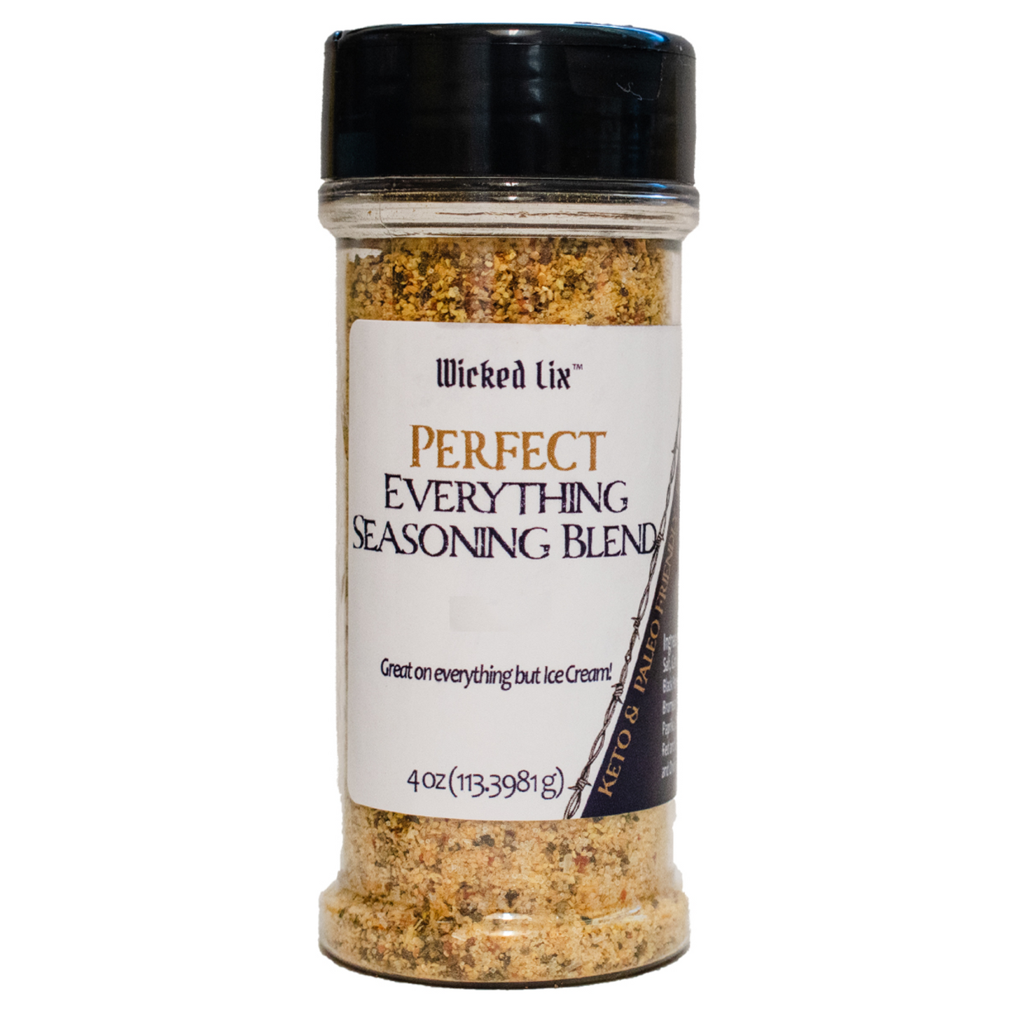 Perfect Everything Seasoning Blend Keto and Paleo approved Gluten Free All Purpose No Carb Gourmet Mixture of Garlic, Pepper, Celery, Turmeric, Onion, for Eggs, Meats, Vegies, Everything but Ice Cream Spice Shaker Bottle 4 Ounce