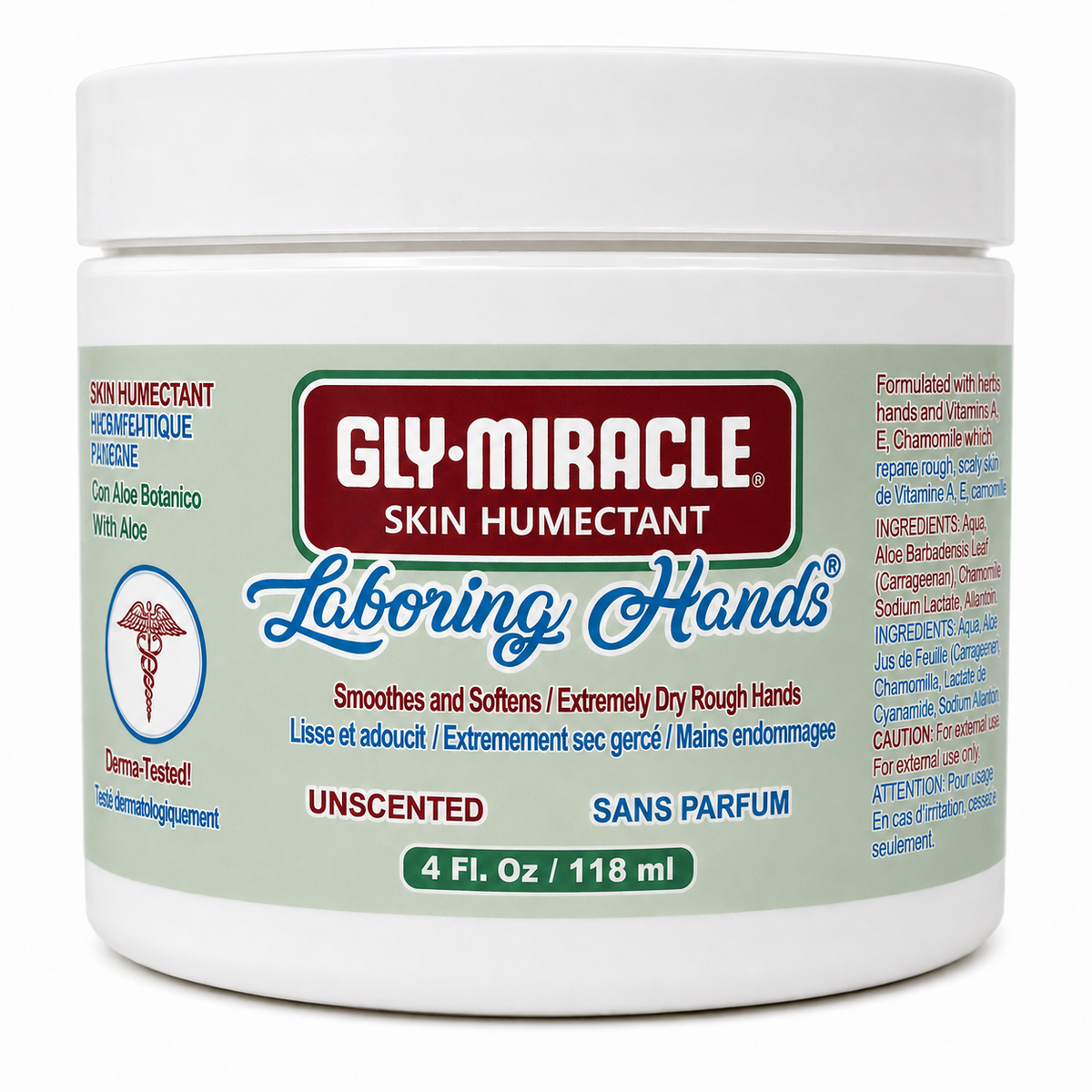 GLY MIRACLE Laboring Hands Skin Humectant 4 oz Gel Hand Cream Protective Layer Locks Intense Moisture to Repair Extremely Dry Cracked Callous Hands & Cuticles; Smooths & Softens; UNSCENTED