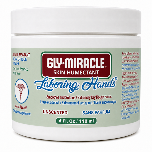 GLY MIRACLE Laboring Hands Skin Humectant 4 oz Gel Hand Cream Protective Layer Locks Intense Moisture to Repair Extremely Dry Cracked Callous Hands & Cuticles; Smooths & Softens; UNSCENTED