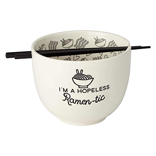 Enesco Our Name is Mud Hopeless Ramen-Tic Soup Bowl and Chopsticks Set, 5 Inches, White