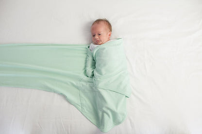 Miracle Blanket Swaddle Wrap for Newborn Infant Baby, Green with Beige Trim