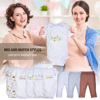 MiracleWear Cute Kid’s Outfits w/ Bodysuit & Pants 8 Pcs Baby Boy Clothing Sets Boy, 0-3 Months