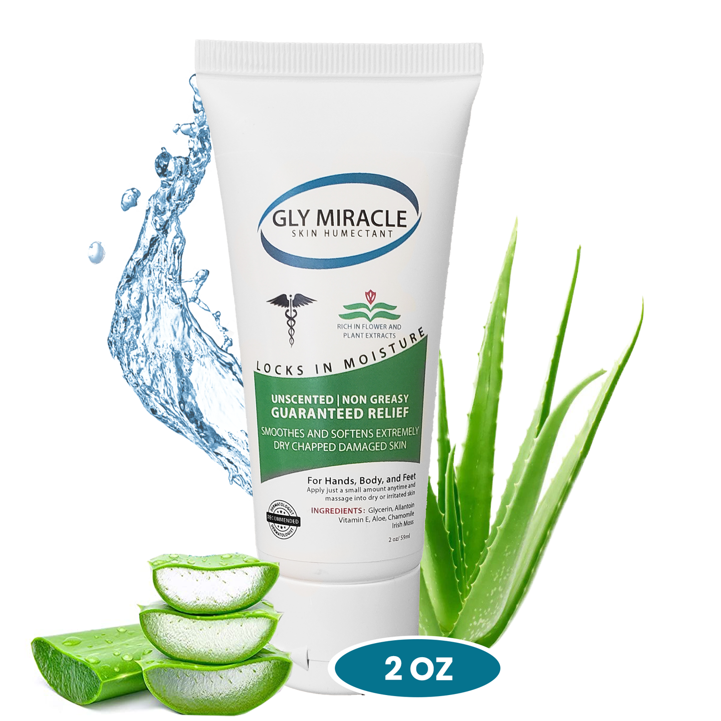 GLY MIRACLE Unscented Dry Skin Lotion – 2 oz Tube | Deep, Non-Greasy Hydration for Dry, Cracked Hands, Cuticles & Feet