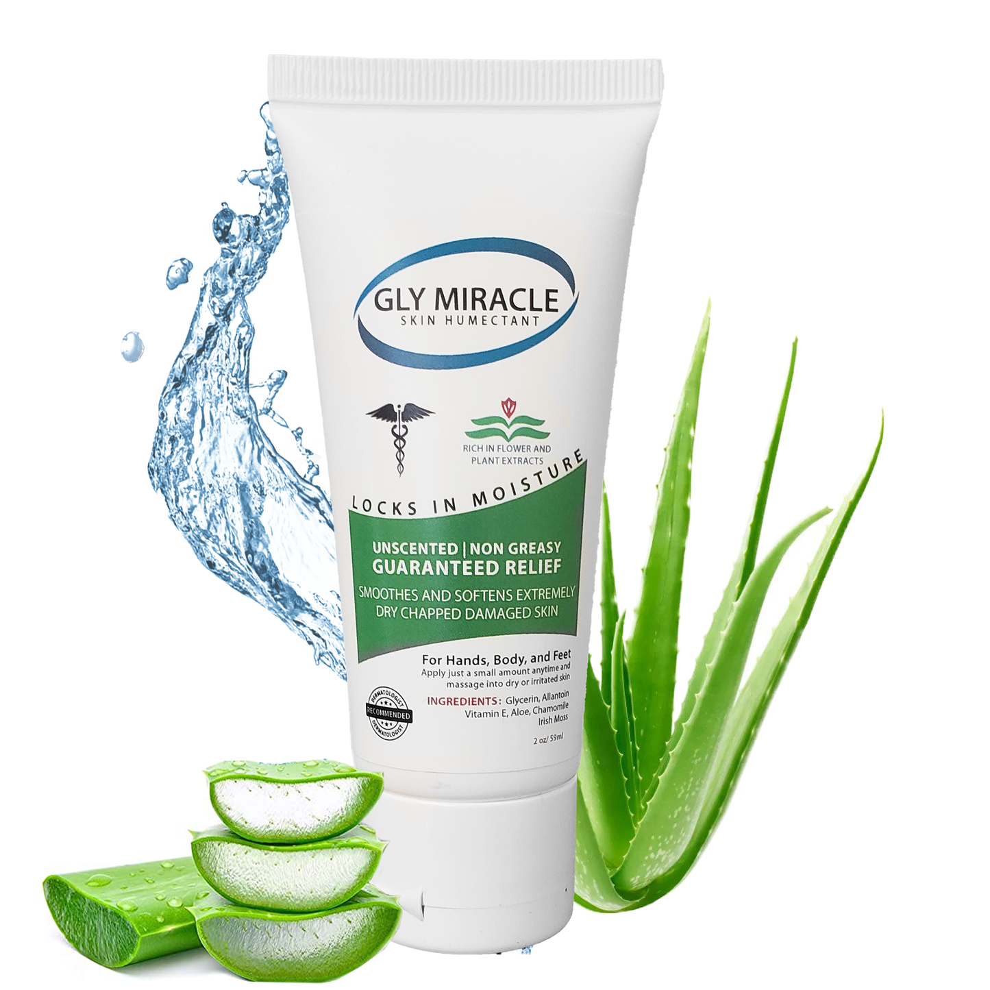 GLY MIRACLE Unscented Dry Skin Lotion – 2 oz Tube | Deep, Non-Greasy Hydration for Dry, Cracked Hands, Cuticles & Feet