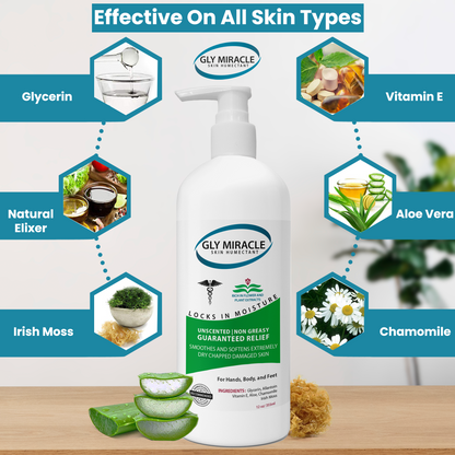 GLY MIRACLE Body Lotion for Extremely Dry Skin – 12 oz Pump Bottle | Fast-Absorbing, Non-Greasy Moisture for Hands, Body & Feet | Glycerin-Rich, Fragrance-Free Formula