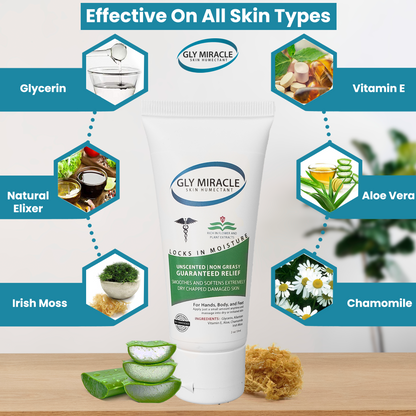 GLY MIRACLE Unscented Dry Skin Lotion – 2 oz Tube | Deep, Non-Greasy Hydration for Dry, Cracked Hands, Cuticles & Feet