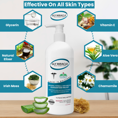 GLY MIRACLE Body Lotion for Extremely Dry Skin – 12 oz Pump Bottle | Fast-Absorbing, Non-Greasy Moisture for Hands, Body & Feet | Glycerin-Rich, Fresh Scent