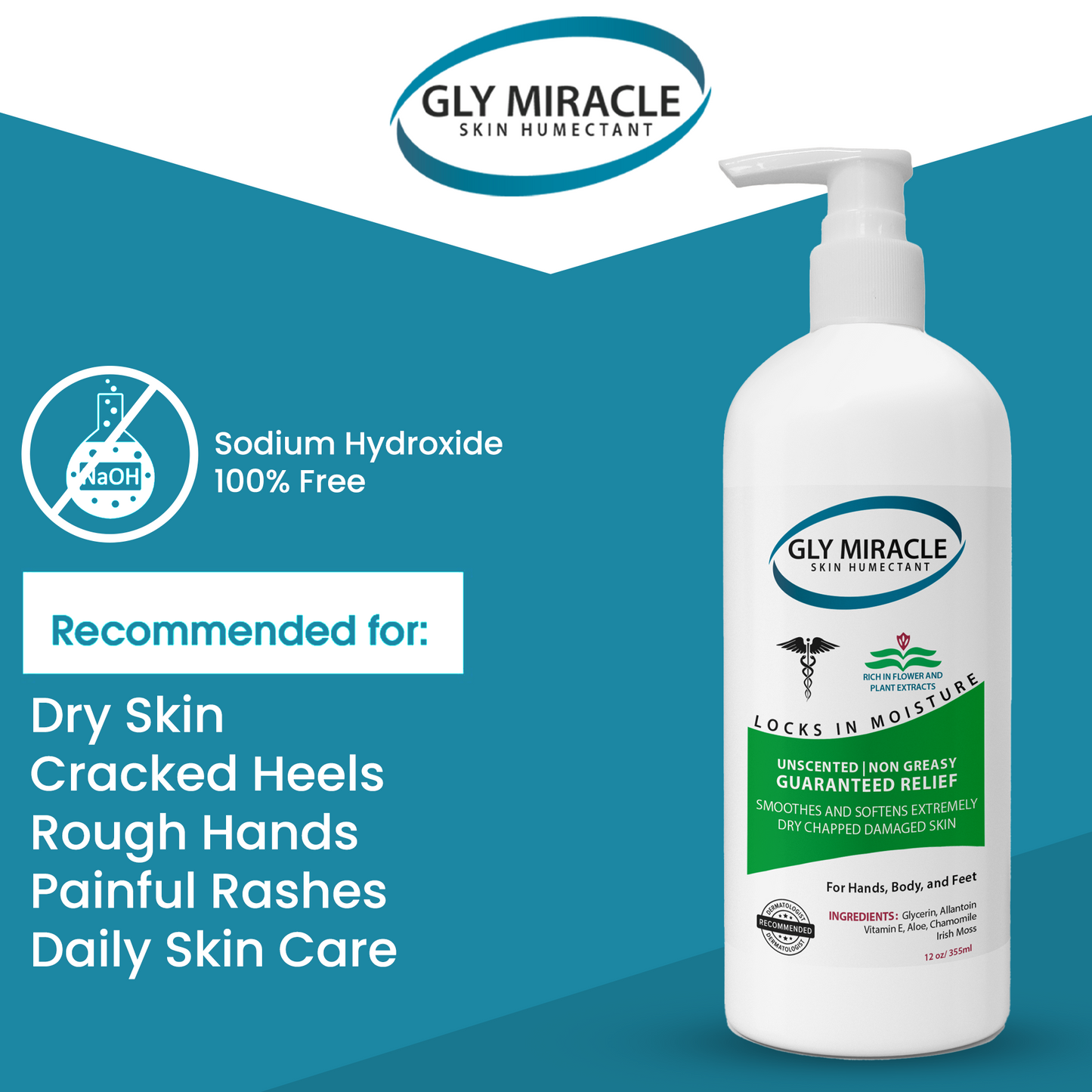 GLY MIRACLE Body Lotion for Extremely Dry Skin – 12 oz Pump Bottle | Fast-Absorbing, Non-Greasy Moisture for Hands, Body & Feet | Glycerin-Rich, Fragrance-Free Formula