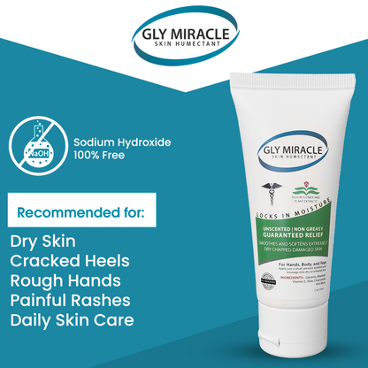 GLY MIRACLE Unscented Dry Skin Lotion – 2 oz Tube | Deep, Non-Greasy Hydration for Dry, Cracked Hands, Cuticles & Feet