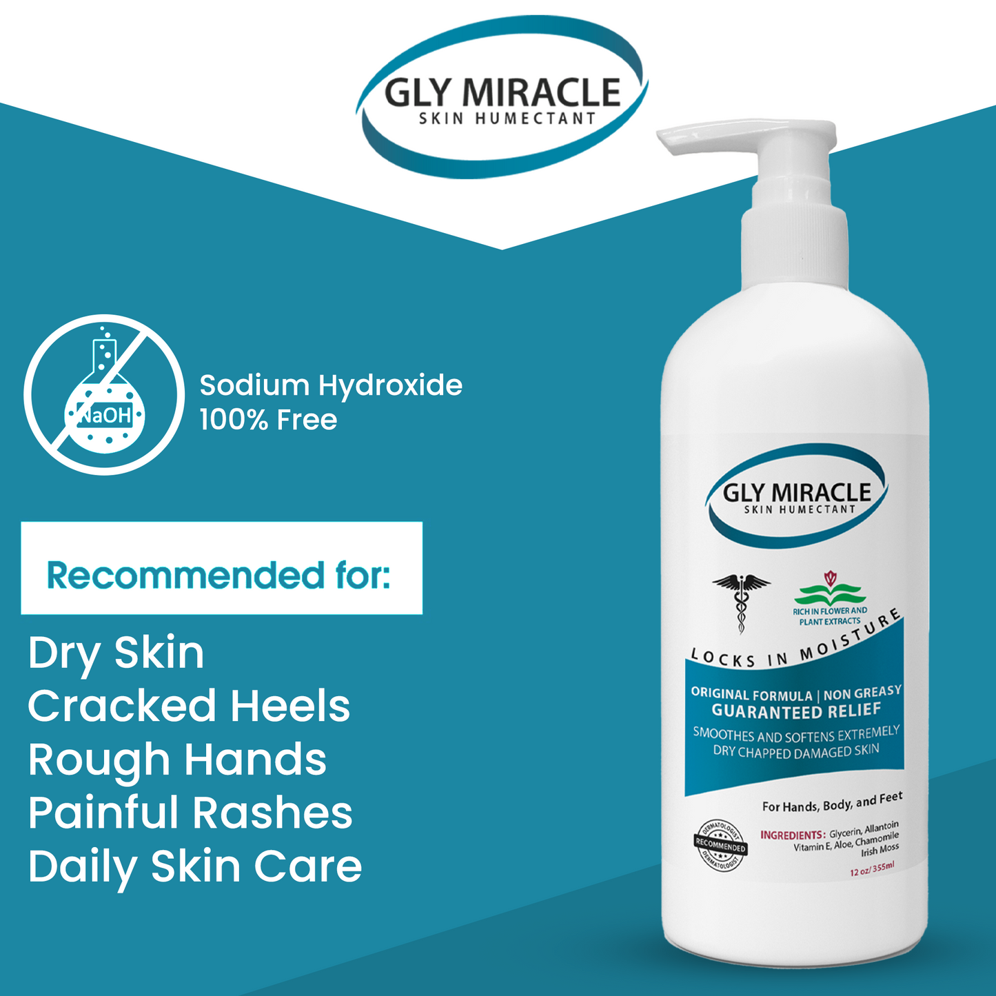 GLY MIRACLE Body Lotion for Extremely Dry Skin – 12 oz Pump Bottle | Fast-Absorbing, Non-Greasy Moisture for Hands, Body & Feet | Glycerin-Rich, Fresh Scent