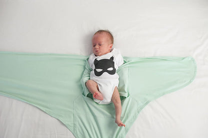 Miracle Blanket Swaddle Wrap for Newborn Infant Baby, Green with Beige Trim