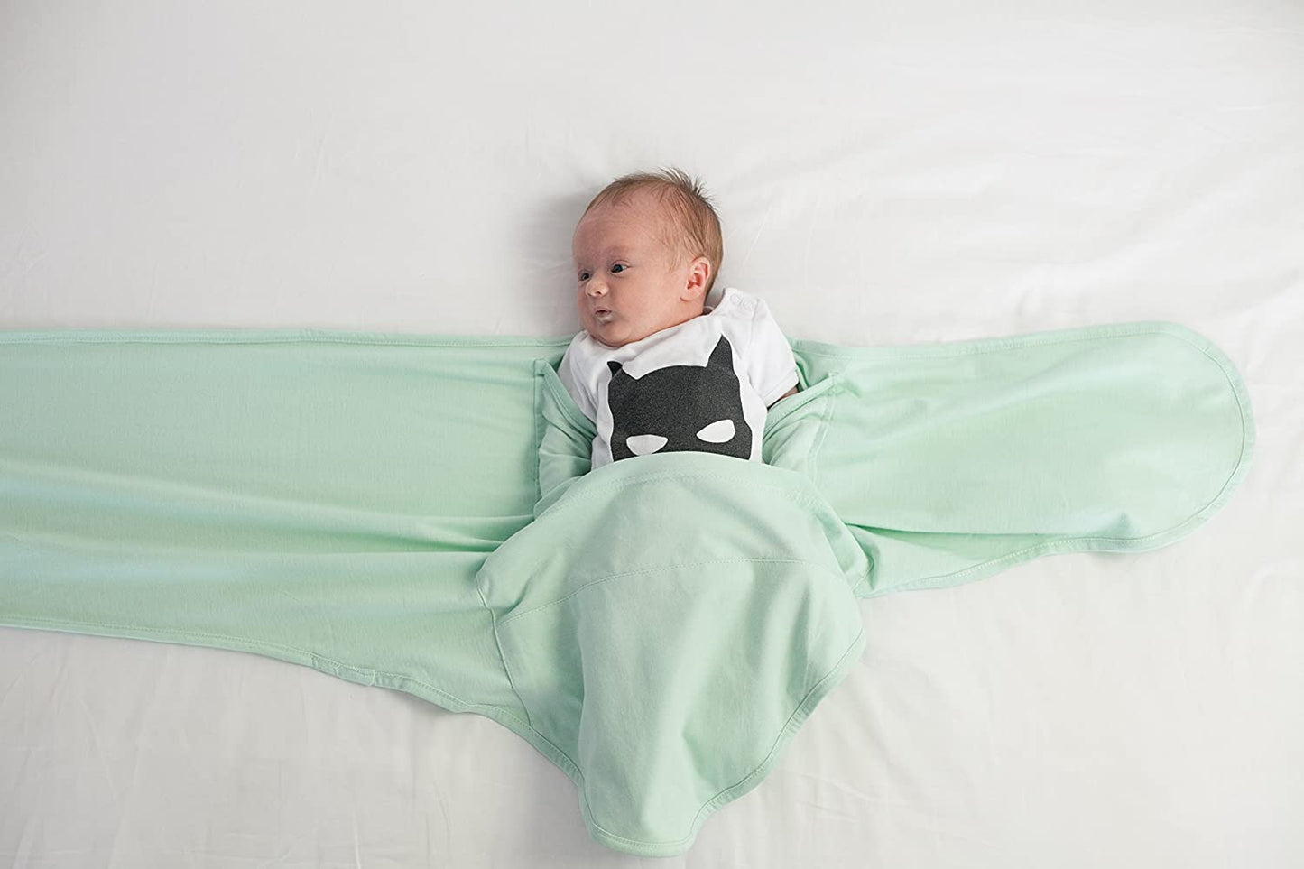 Miracle Blanket Swaddle Wrap for Newborn Infant Baby, Green with Beige Trim