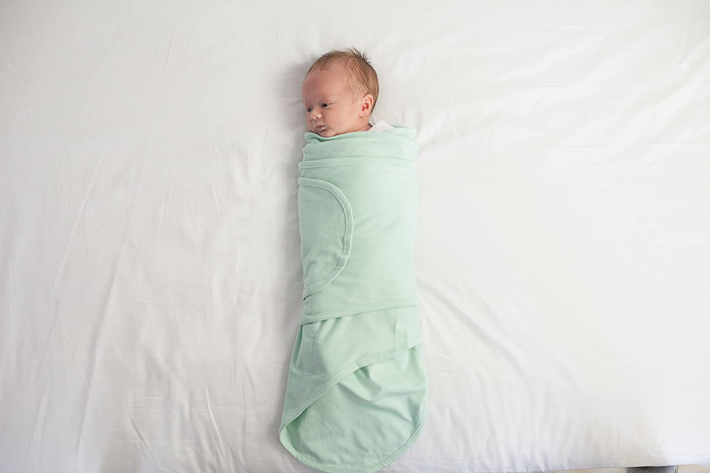 Miracle Blanket Swaddle Wrap for Newborn Infant Baby, Green with Beige Trim